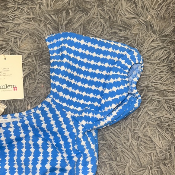 NEW • Lemlem • Zala Pouf Sleeve Swim Bikini Top Coastal Blue / White Small - Picture 4 of 4